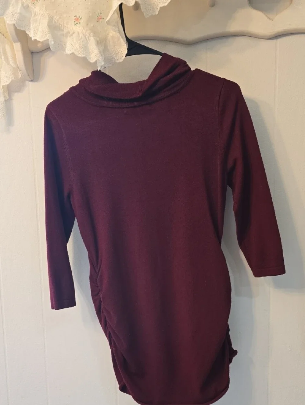 Pink Rose Maroon Cowl Neck Tunic Sweater